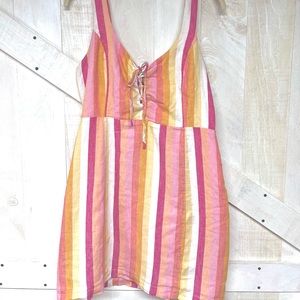 Multicolored Forever21 Cami Dress with tie front, Size Large.